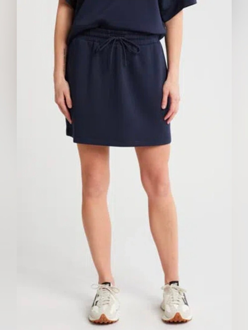 Z By Zella Whisper Knit Pocket Skirt Navy Drawstring Waist Scuba Knit Sz Large